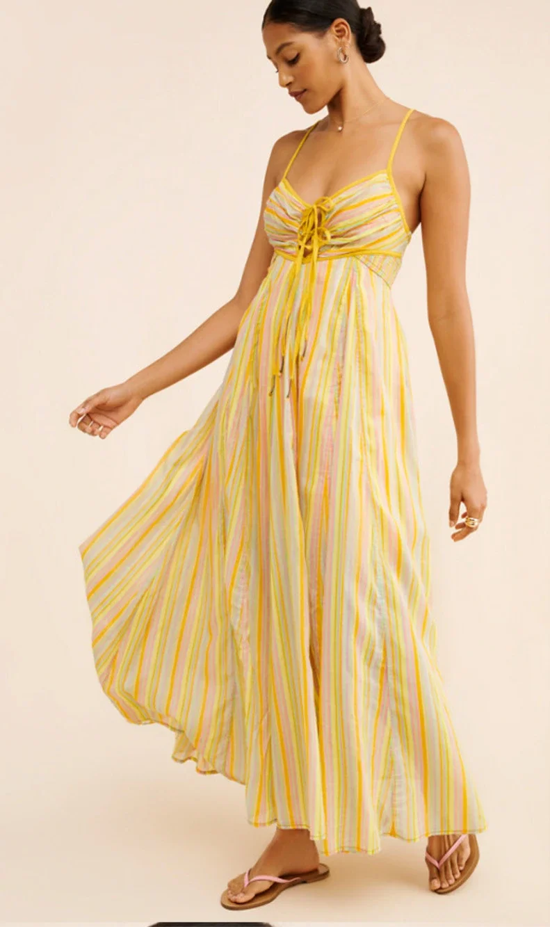 FREE PEOPLE STRIPED DREAM WEAVER BOHO MAXI DRESS SZ M